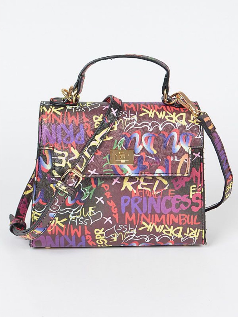 Graffiti Print Crossbody Top-Handle Bag - Multicolor